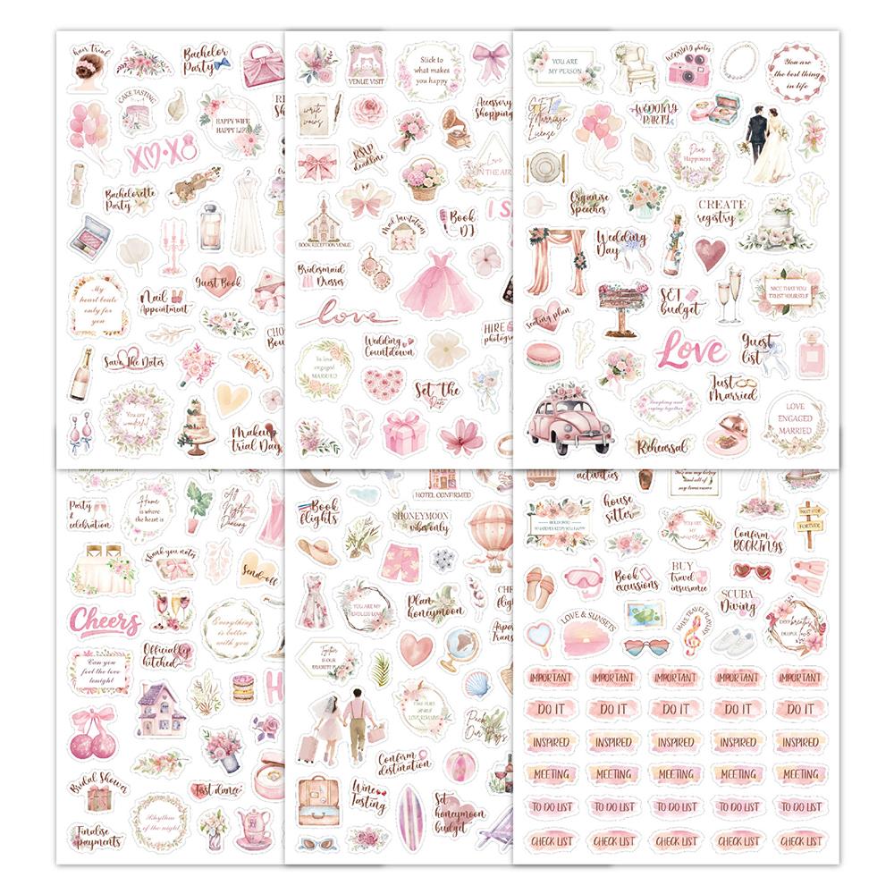 6 Sheets Wedding Plan Stickers Pink Valentine's Day Creative DIY Decoration Planning Materials Handmade Account Stickers