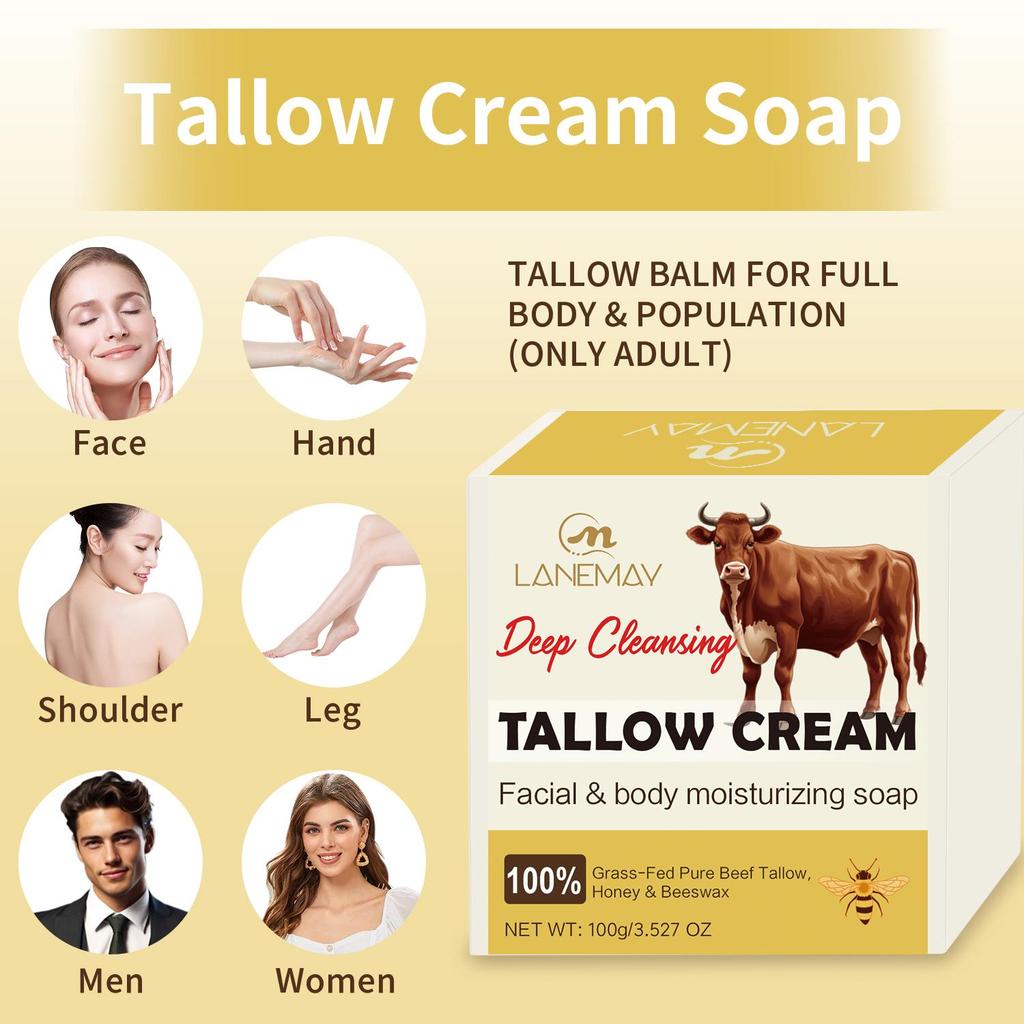 Tallow Cream Soap-Deep Cleansing Facial & Body Moisturizing Soap,Nourish Dry Skin, Lock in Hydration-Suitable for all Skin Types,100g