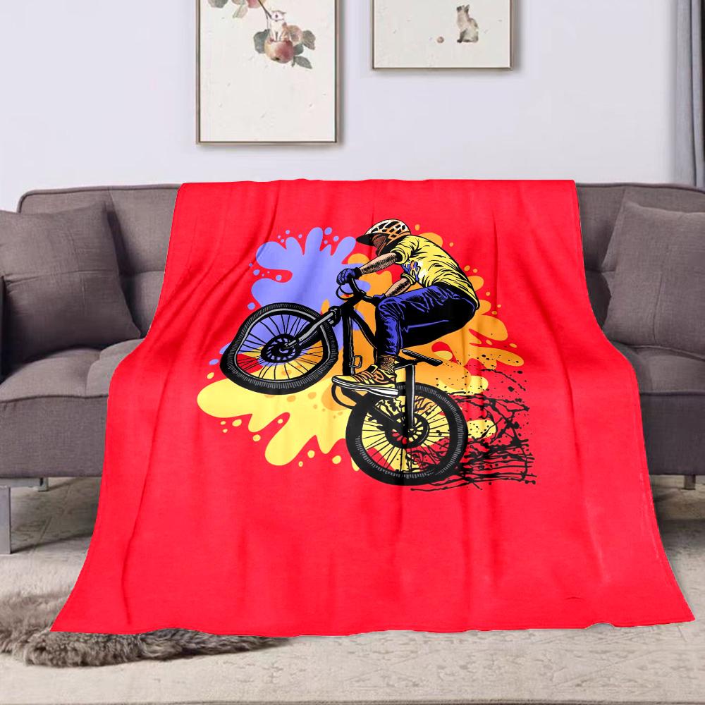 BMX Rider with Colorful Splash Background Patterned Flannel Blanket Perfect for the Bedroom Living Room, Sofa, or a Little Nap