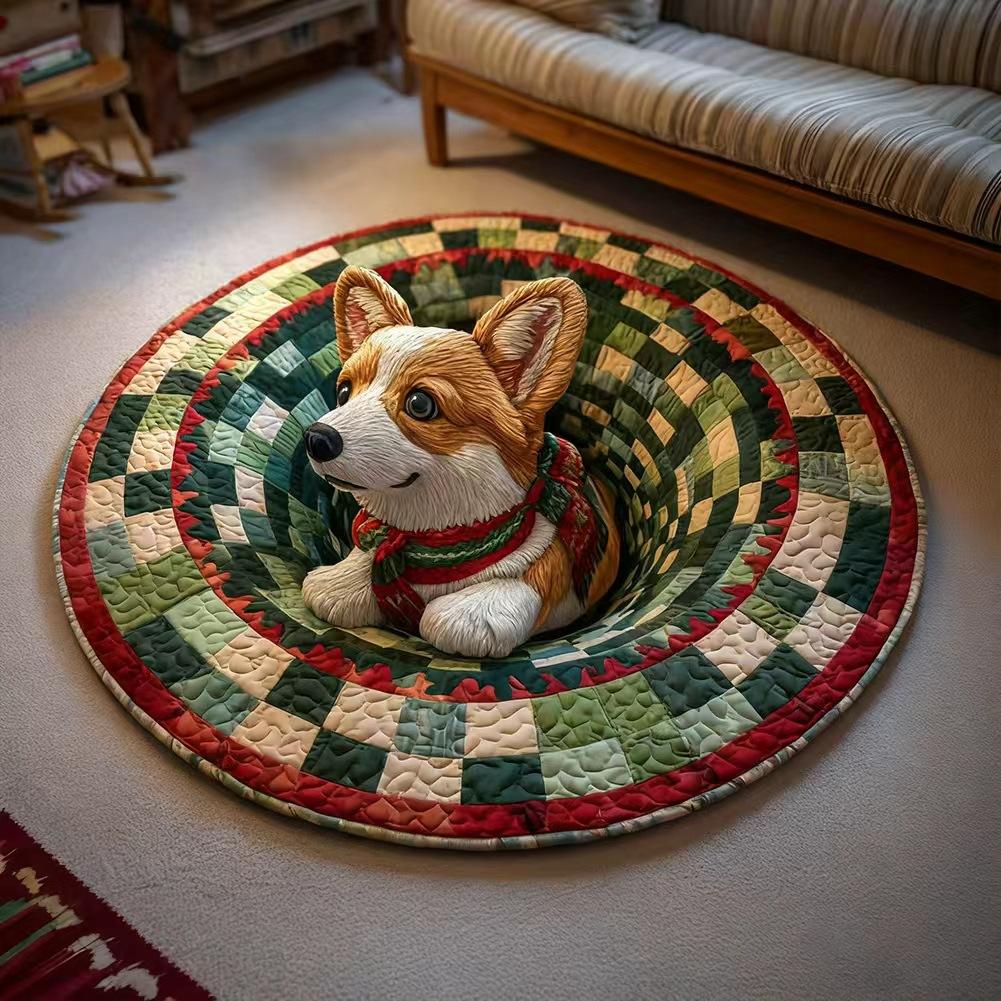 16inches Christmas 3D Rugs Round Rugs Non-Slip Xmas Optical Illusion Rug Carpet Soft Mat