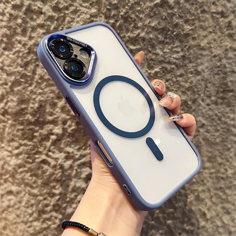 iPhone 16 Magnetic Transparent Case with Apple 15 Pro Metal Lens Film Protection