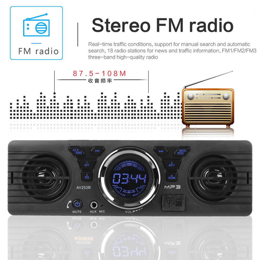Auto-radio Car Radio Bluetooth Hands-free Built-in 2 Speakers AUX Input 1 Din Digital Clock MP3 Player FM Audio USB TF Card