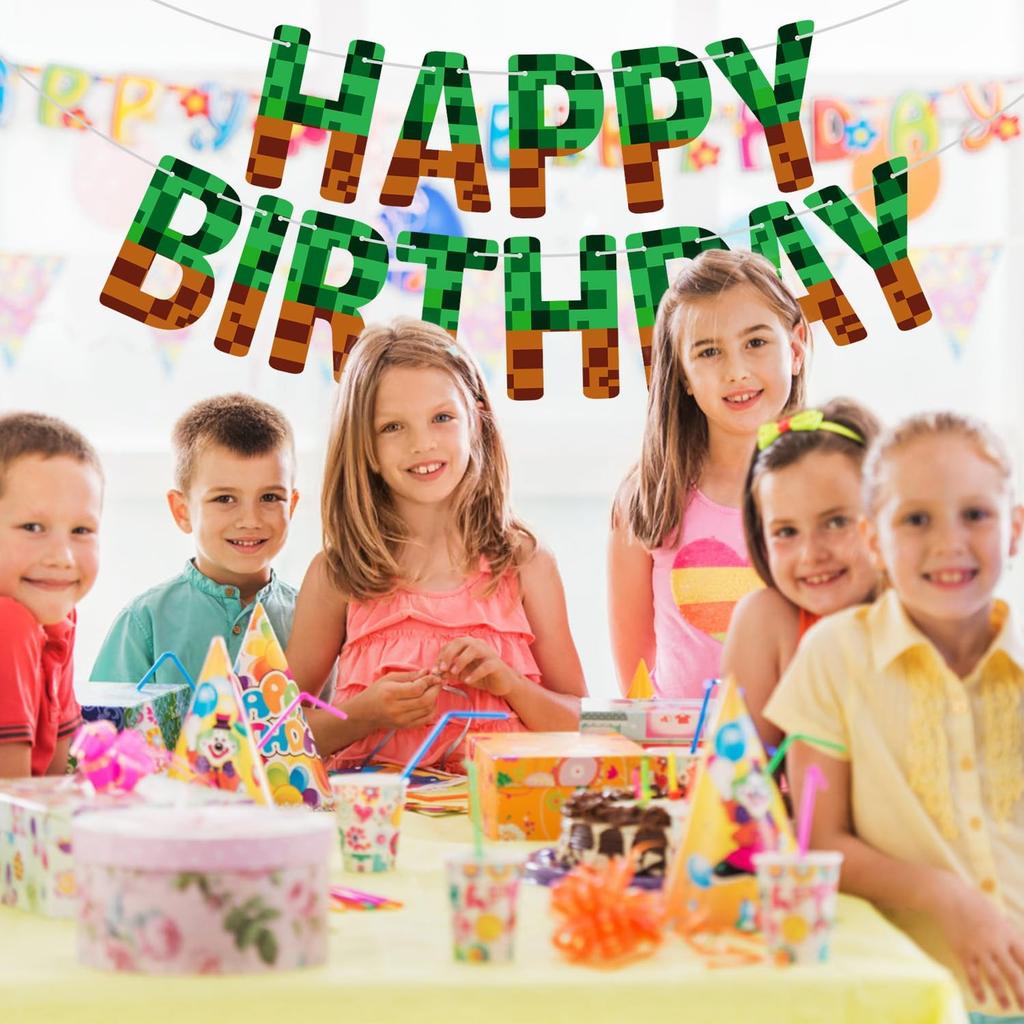 Happy Birthday Banner, Miner Theme Birthday Decorations Creative Happy Birthday Banner for Home Wall Door Window Parties Decor Photo Prop