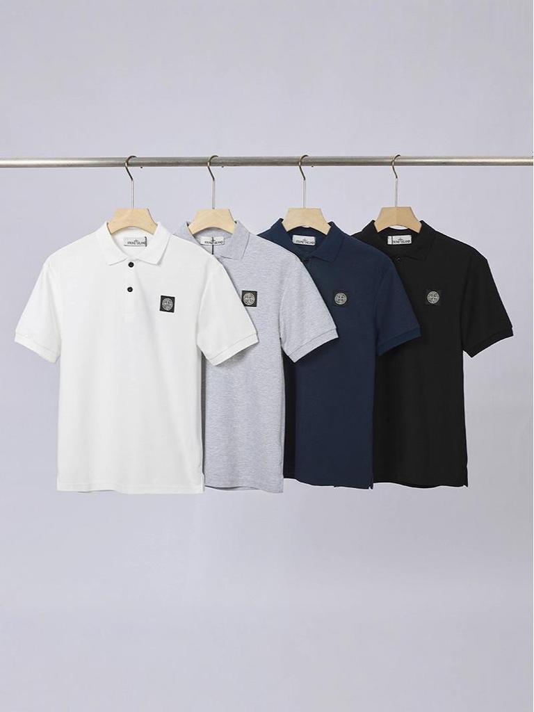 New Summer STONE Streetwear Unisex Embroidered Logo Polo T-shirt - Loose Fit, Short Sleeve, Cotton