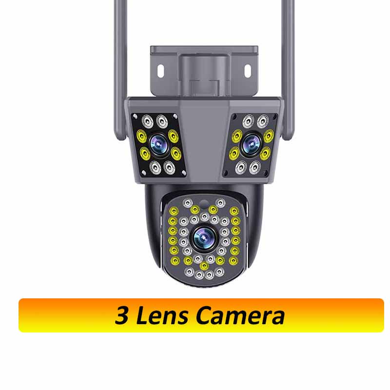 

3 об єктиви 3 екрани WIFI IP зовнішня камера відстеження руху PTZ відео камера відеоспостереження три об єктиви водонепроникна система безпеки EU Plug чорний