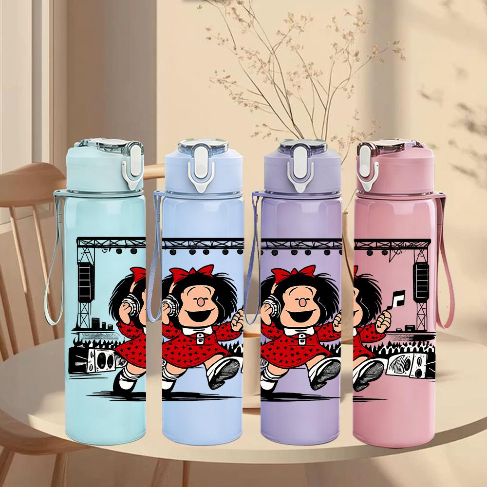 1PC Dancing Girl Cartoon Print 750ml Color Plastic Sports Water Bottle Leakproof Flip Straw Lid For Sports Office Home Use