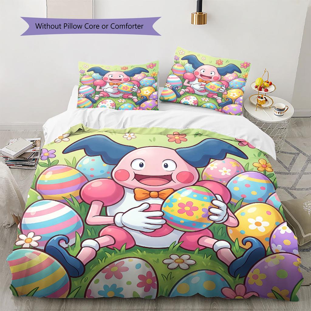 Cute Easter Egg Pattern Bedding Quilt Set Quilt Cover Pillowcase Home Decoration Birthday Gift (1 * Duvet Cover + 2 * Pillowcase, Without Core)