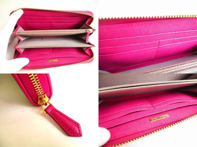 Authentic FENDI Zucca Khaki Canvas Shocking Pink Leather Round Zip Long Wallet #a221  Refurbished