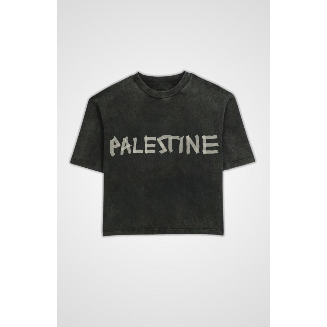 Palestine Tape Washed Oversized T-Shirt Men Women Cotton Streetwear High Quality Comfortable Short Sleeves Unisex Clothing L