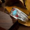 Vintage Turquoise and Orange Oval Adjustable Statement Bangle Bracelet