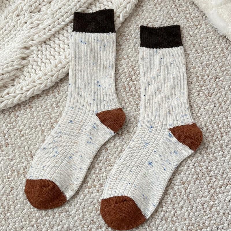 

Женские осенне-зимние толстые, толстой вязки, теплые шерстяные носки, махровые носки из точечной пряжи, женские носки до середины икры, универсальные 1 pair