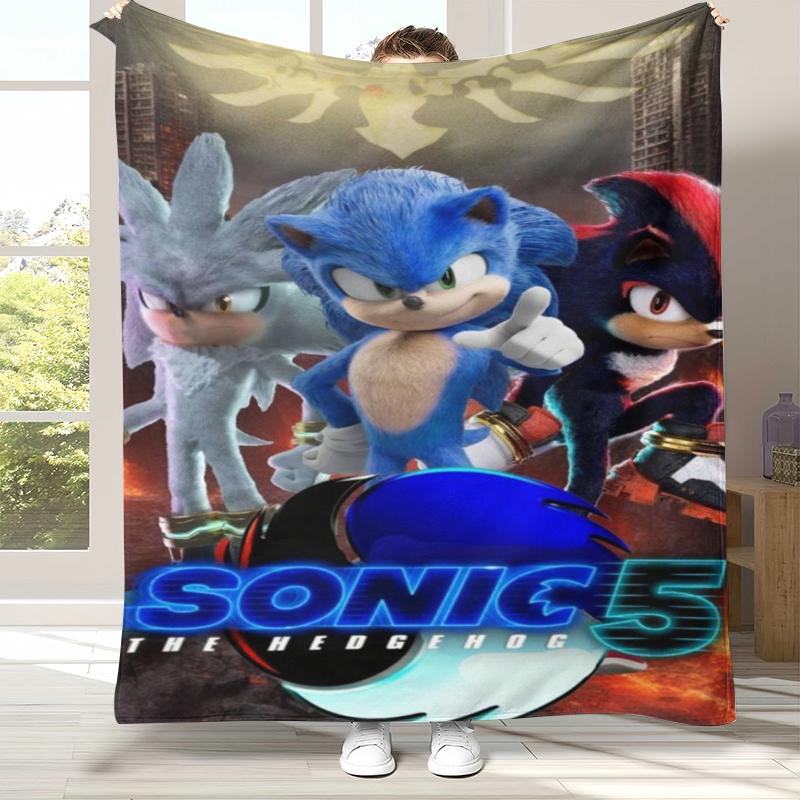 Retro S-Sonic Cartoon Game Flannel Blanket,Ultra Soft Warm Plush Throw for Home Bedroom Bed Sofa Cover Camping Picnic gift