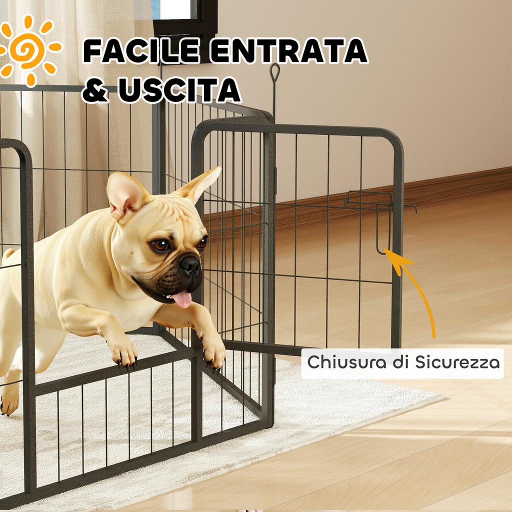 6-Panel Modular Dog Enclosure, 80x1.5x60 cm, Dark Grey Steel, with Entrance Door