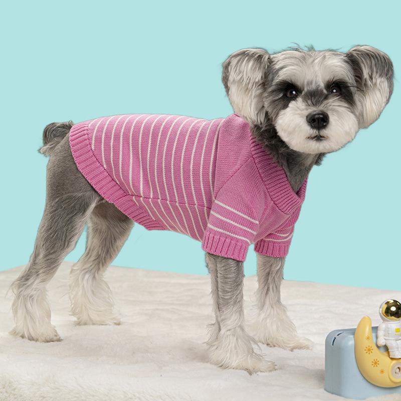 Classic Striped Knitted Pet Sweater with Buttons Two-Legged Warm Winter Clothing for Cats and Dogs Cozy Soft Yarn Apparel Cold Weather Wear