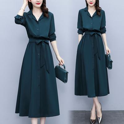 Vestidos elegantes de primavera y verano para mujer, camisa con temperamento de un solo pecho, vestido de gran tamaño, ropa de calle, trajes de otoño, ropa para mujer
