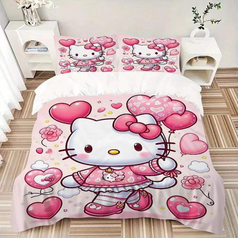 3pcs Hello Kitty's Heartfelt Adventure Bedding Set, Including 1 Quilt Cover and 2 Pillow Shams, Without Filling, Soft and Comfortable Home B