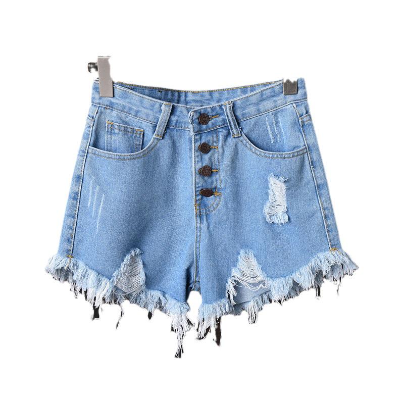 2022 Summer Women's Plus Size Ripped Raw Hem High Waist Denim Shorts, 5XL-6XL, Trendy Wide Leg Hot Pants