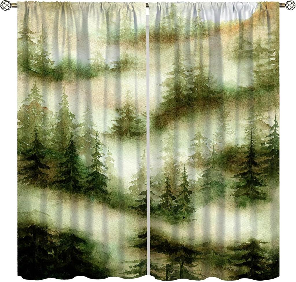 Forest Curtains Mysterious Mist Fall Nature Scenery Window Treatments Bedroom Living Room Darkening Made Of Polyester Area Decor