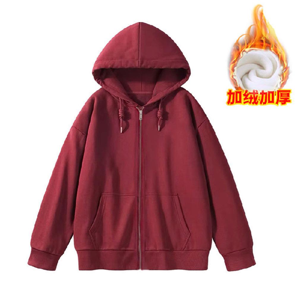 Women's Hood Collar Long Sleeve Zip Up Hoodie Loose Fit Minimalist Sweatshirt Jacket
