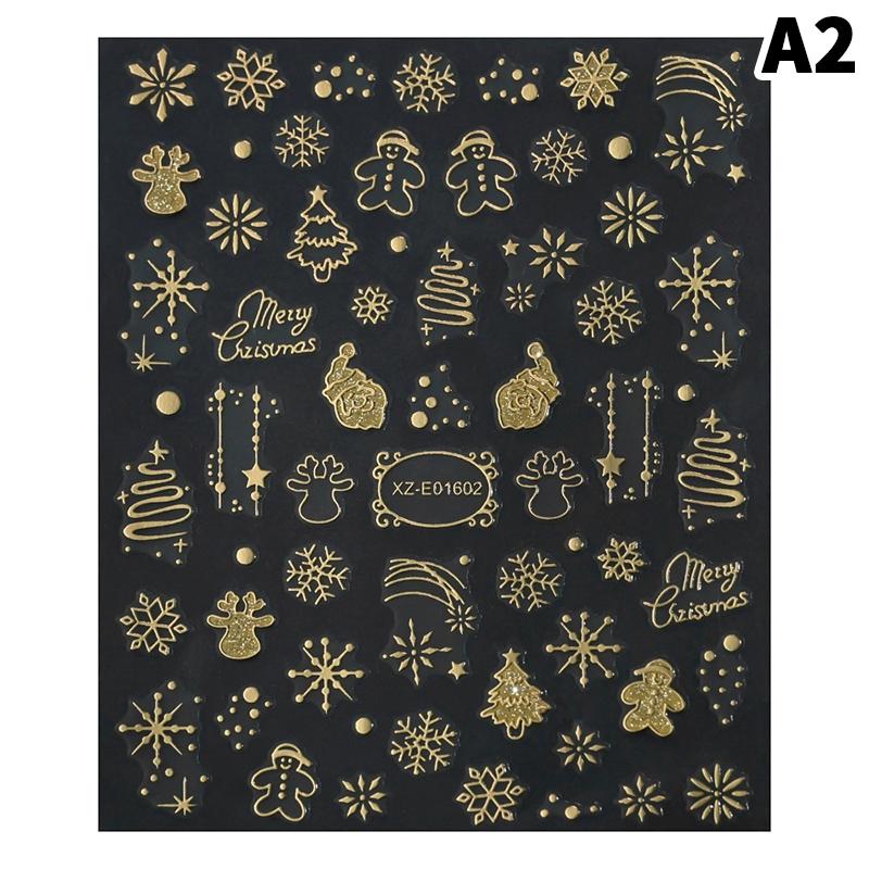 1Sheet Gold 3D Christmas Nail Foil Stickers Sparkling Snowflake Christmas Tree Snow Globe Snowflake Nail Slider Nail Stickers