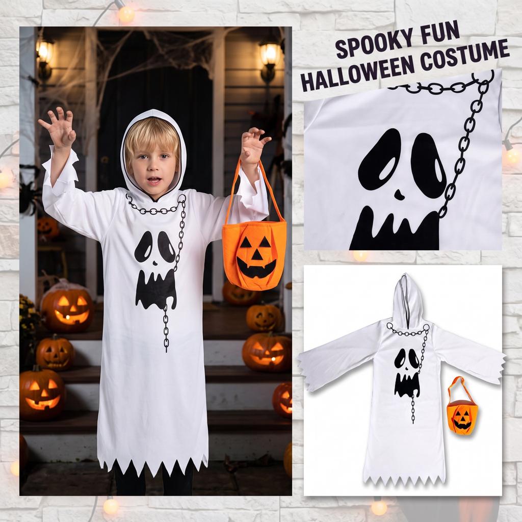 Kids Halloween Cape Costume with Pumpkin Candy for Party -or-