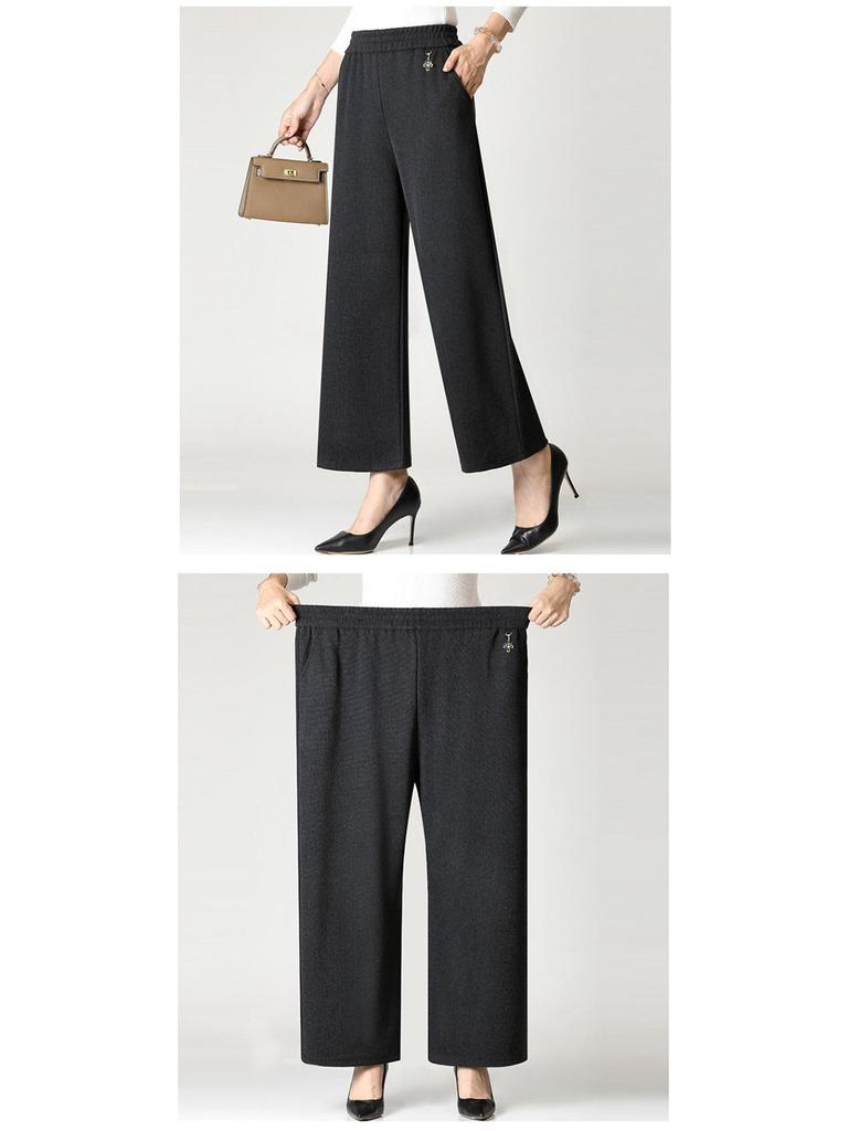 Extra-Size Women's Plus Velvet Wide-Leg Pants for Autumn and Winter, Middle-Aged and Elderly