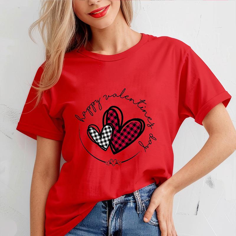 

Valentine Heart Printed T Shirt for Women Leopard Heart T-shirt Girl Short Sleeve Crew Neck Casual Top for Summer Women Clothing XXS