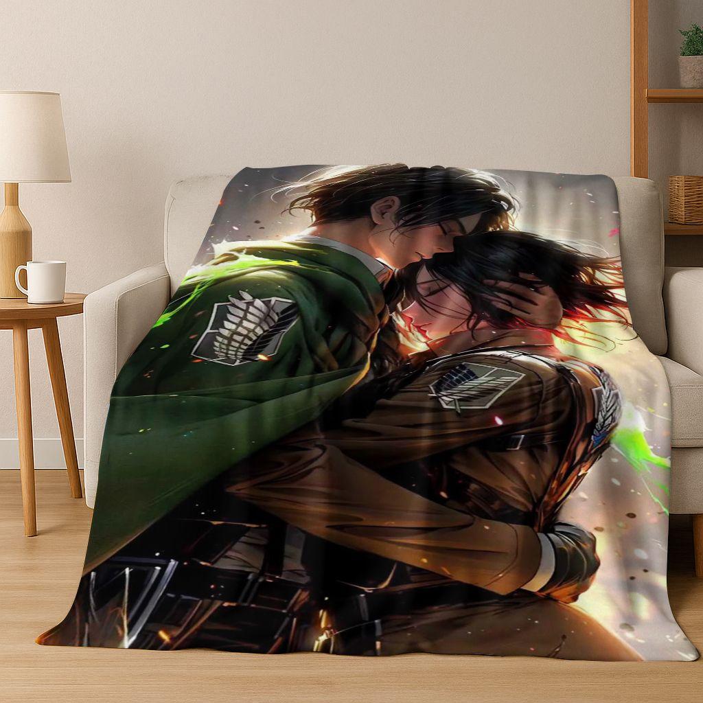 2026 New Anime Attack on Titan Eren Mikasa Cartoon Flannel Blanket,Cozy Soft Throw Blanket for Home Bedroom Bed Sofa Cover Kids