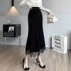 Golden Velvet Skirt Women's Autumn New Korean Version of the Pendant Feeling Hip Skirt High Waist and Thin Lace Fishtail Skirt