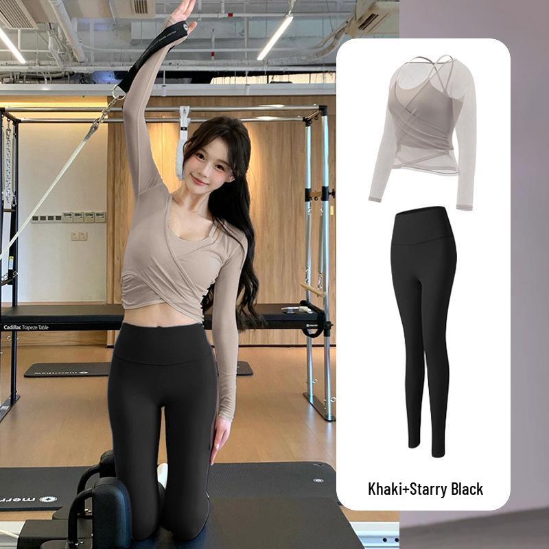Women’s Waist-Cinching Pilates Set: Long-Sleeve Top, Slimming Design, Professional Yoga Wear