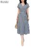Casual Zanzea Short Vneck Women Sleeve Stripe Dress
