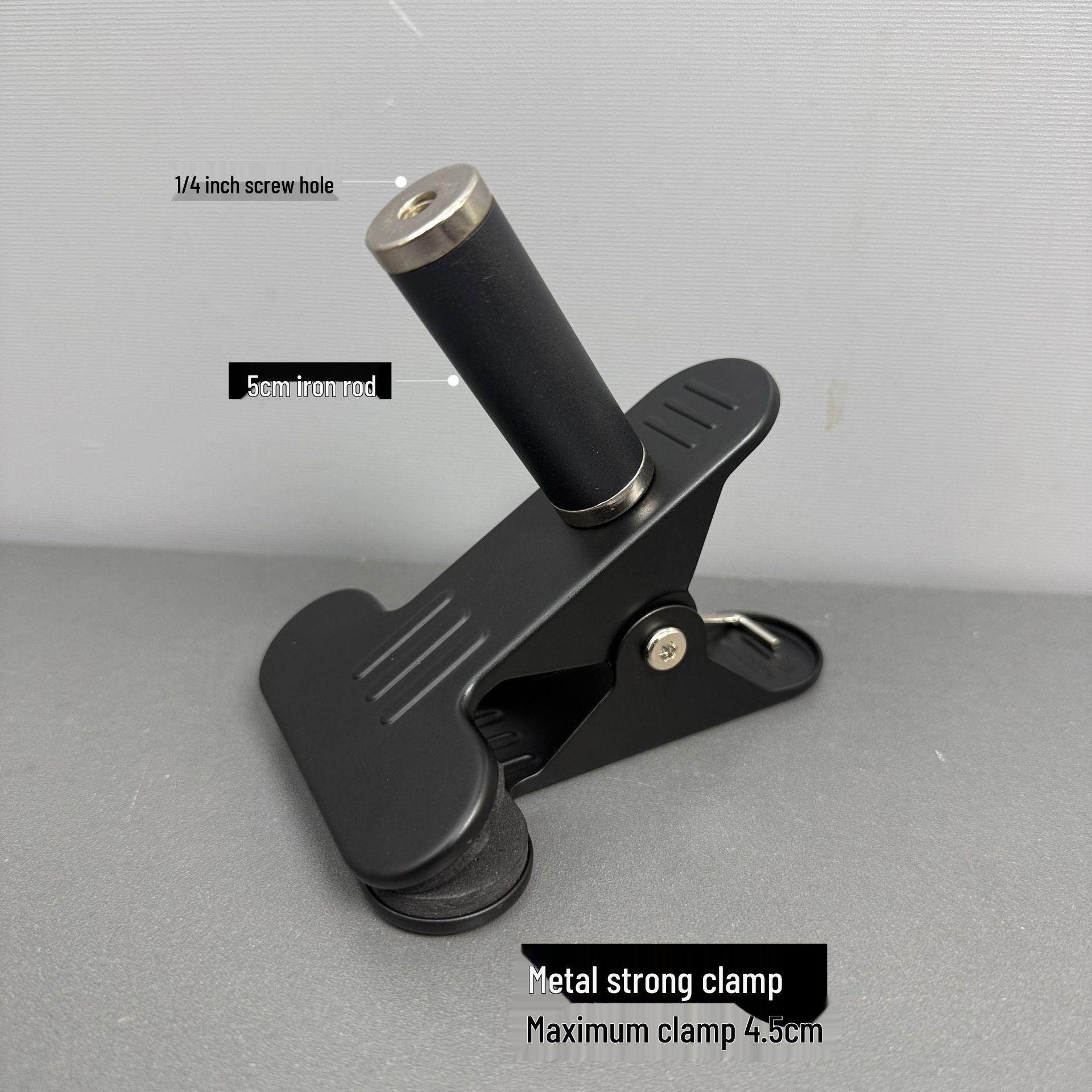 

Round Mouth Metal Clamp for Desktop Live Broadcast - Phone Holder with Extension Rod and 1/4 Inch Thread for Camera or Monitor