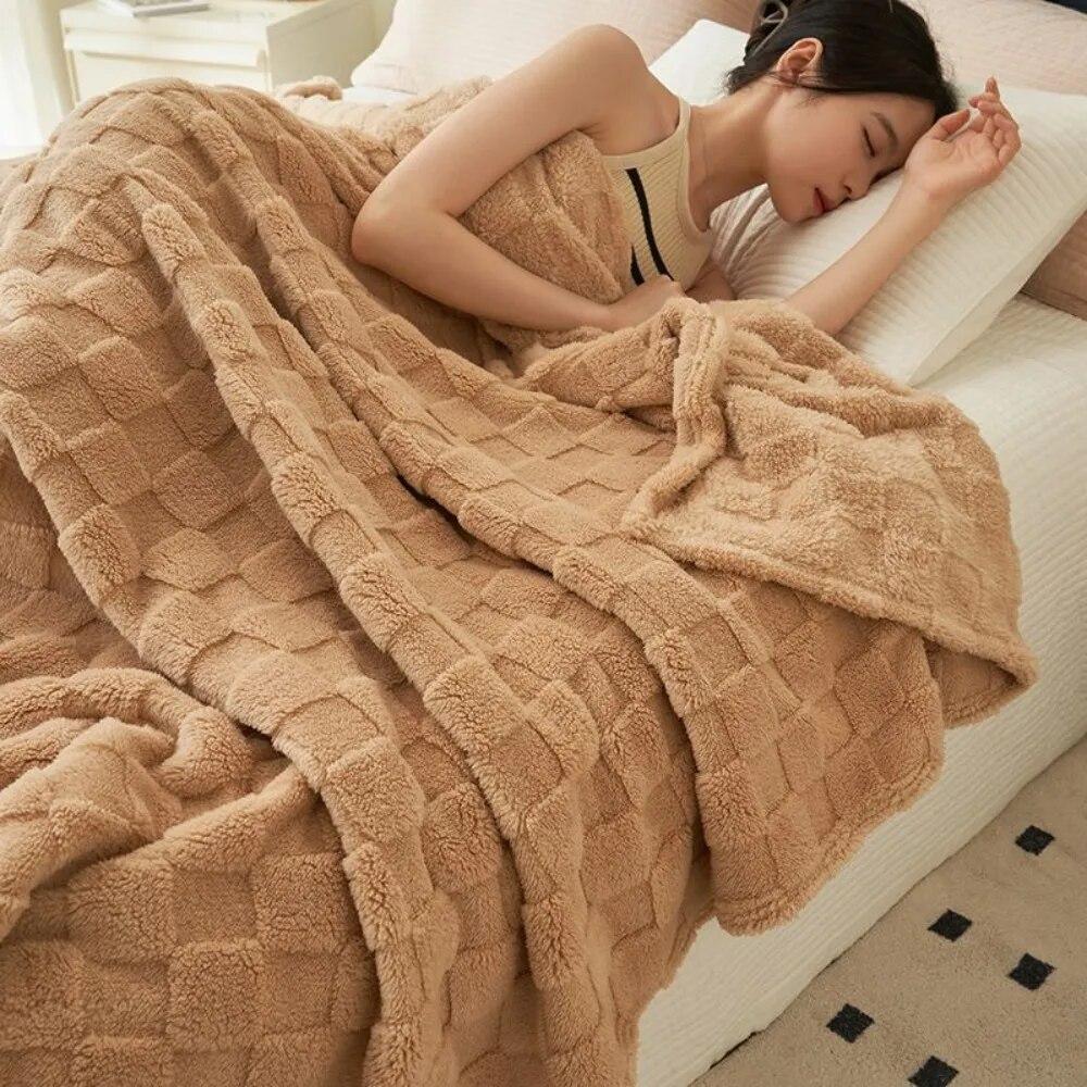 Cream White Throw Blanket Plaid Stitch Solid Color Picnic Blankets for Beds Microfiber Flannel Fabric Four Seasons Universal