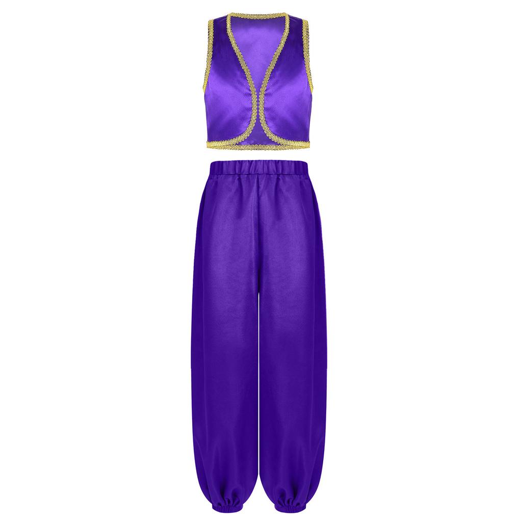 Jungen Arabischer Prinz Kostüm Offene Weste und Satin Pumphose Set Halloween Themenparty Outfit