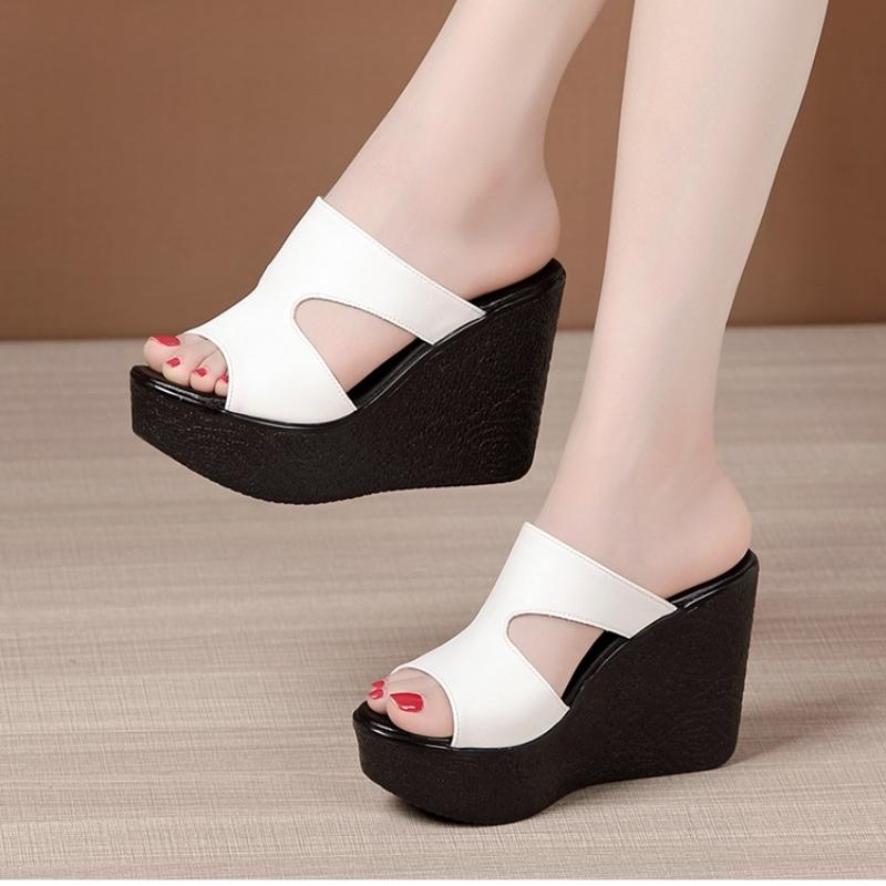 Fashion Platform Slippers Women Chunky Summer Shoes Genuine  Sandals White 2025 Lady Wedges Sandals Street Style Woman Slides