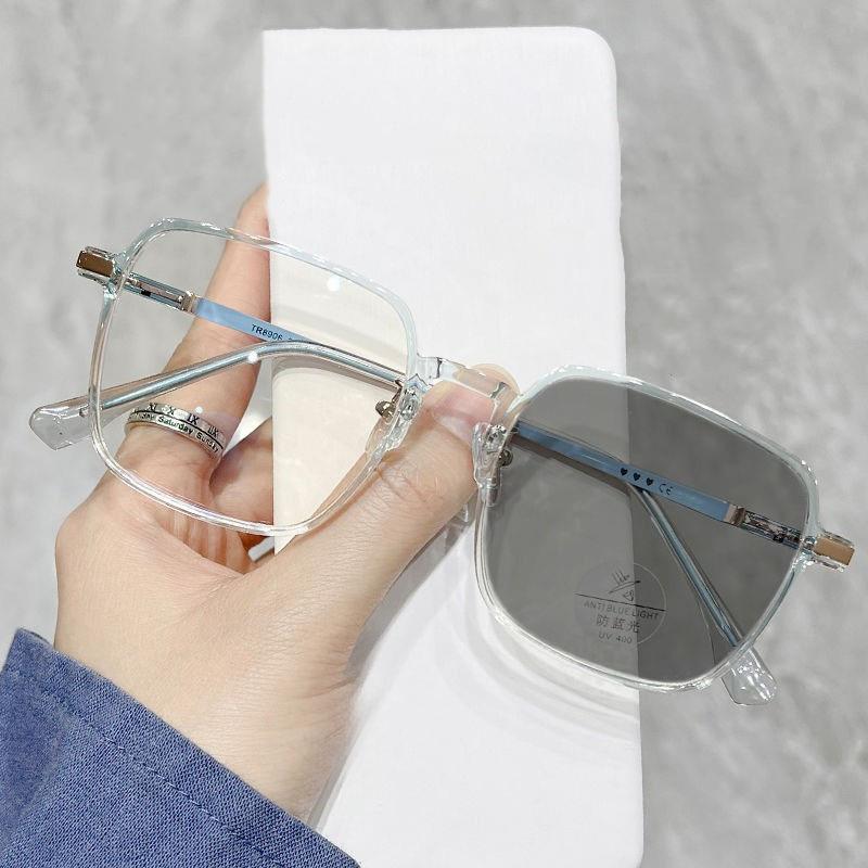 Men Women Oversized Myopia Glasses Intelligent Color Changing Near Sight Eyewear Ultra Light Optical Glasses 0-1.0-1.5-2.0-4.0