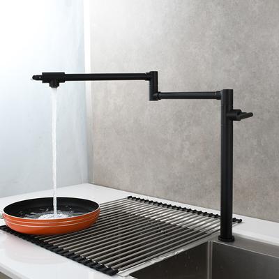 Torneira de Pia de Cozinha Latão Rotação 360 Dobrável Monofuro Frio Cozinha Torneira Flexível para Pia Montada na Bancada Preto Pia de Cozinha