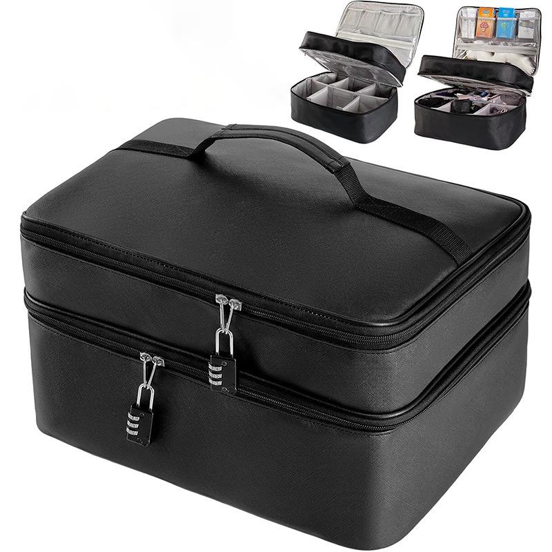 PU Leather Large Capacity Multi-Functional Storage Bag with Password Lock for Travel & Toy Organization чёрный