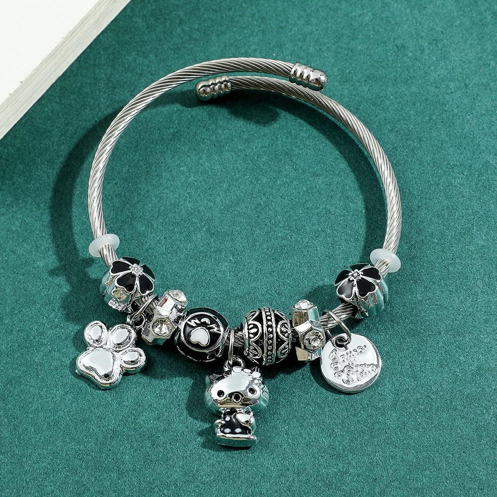 Hello Kitty Rosa Pandora Armband - Niedliches Cartoon-Katzen-Charme-Bügelarmband Schmuck
