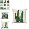Premium Quality Cotton Linen Square Pillow Cover Featuring Tropical Cactus Design