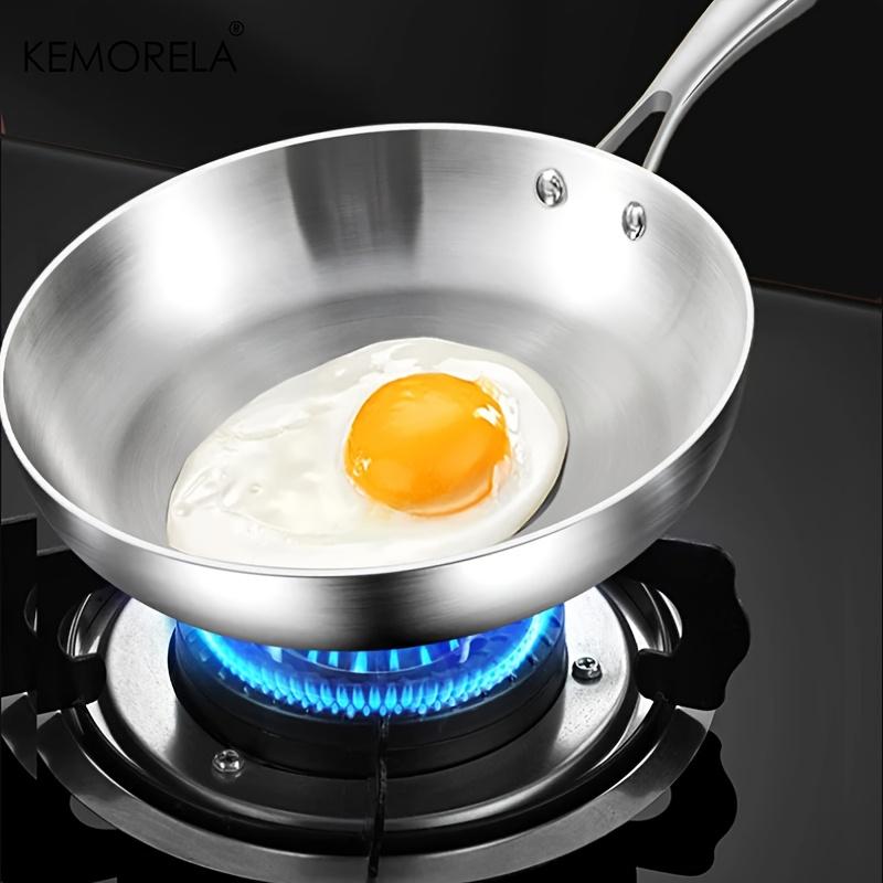 KEMORELA 316 Stainless Steel Frying Pan, Mirror Polished Design,Three-Layer Stainless Steel Multiple Sizes for Induction Cookers