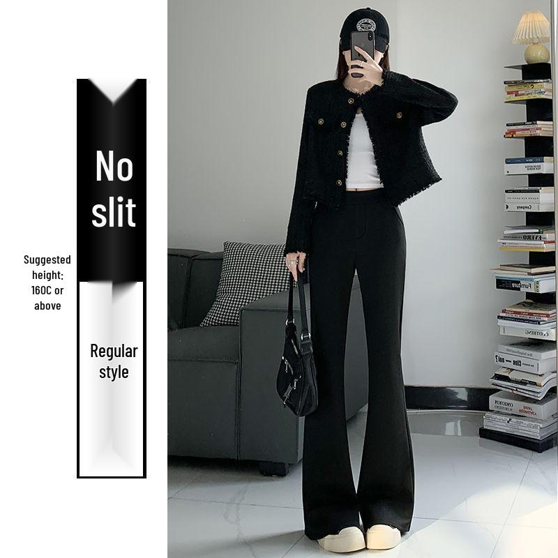 

2026 Spring/Summer High-Waist Slim Fit Black Bell Bottoms - Flattering Micro Flare Suit Pants for Women L (For 110-120 lbs)