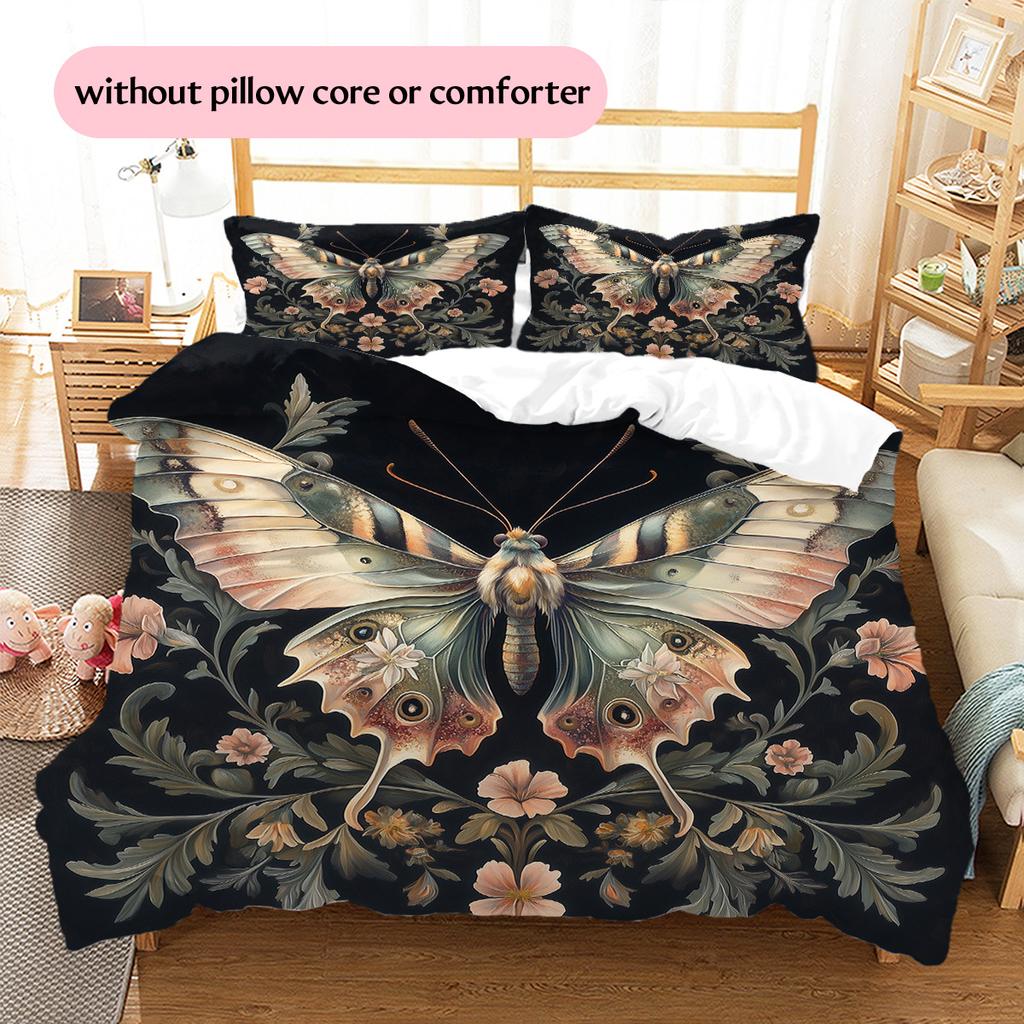 Butterfly in Flower Bushes  Pattern Bedding Quilt Set Quilt Cover Pillowcase Home Decoration  Gift (1 * duvet cover + 2 * pillowcase, without core)