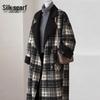Sibaishi Women's Lazy Style Contrast Plaid Loose Wool Blend Coat