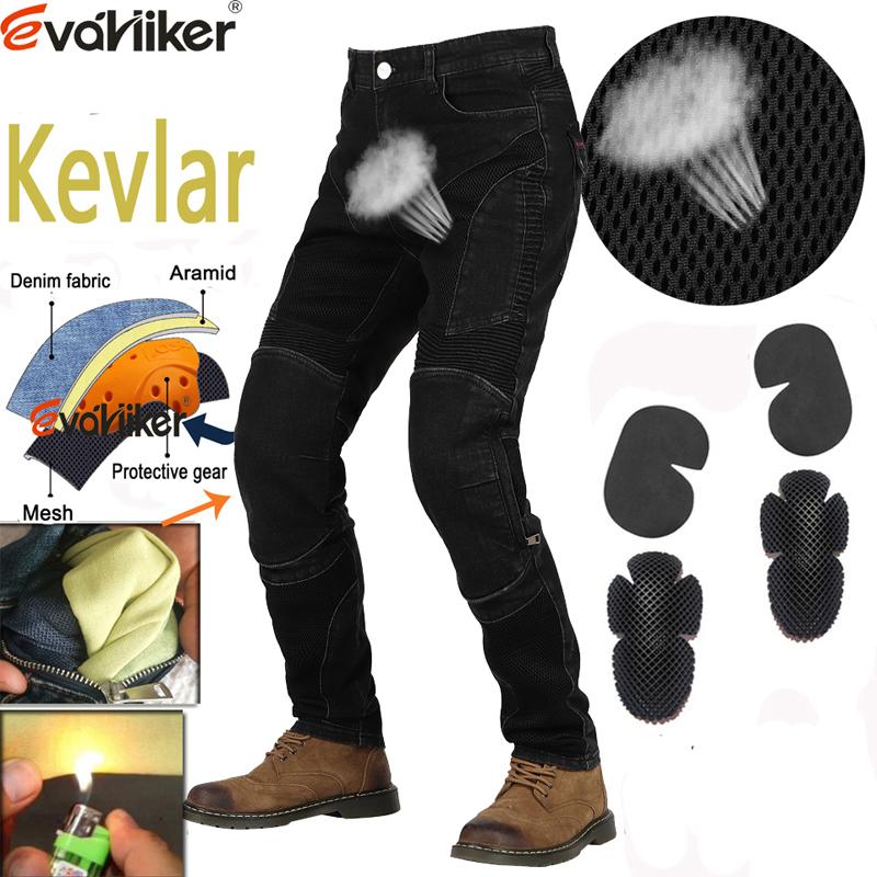 Men Kevlar Motorcycle Jeans Cooling Summer Riding Pants with CE Knee Armor Protective Blue Black XS