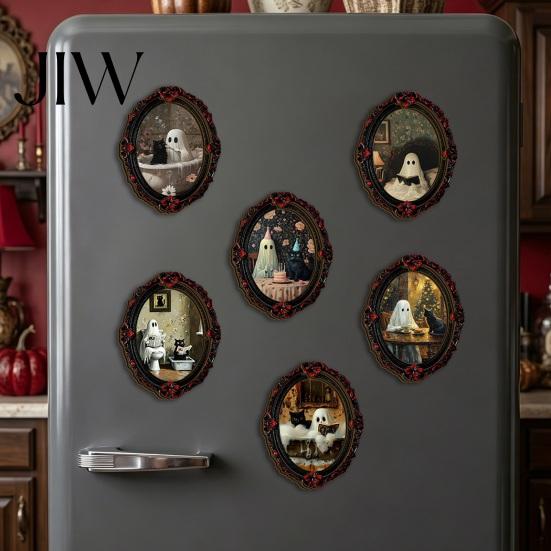 Scratch Resistant Fridge Decor Halloween Ghost Refrigerator Magnet, Retro Gothic Magnets, Oval Picture Frame Magnetic Stickers for Kitchen