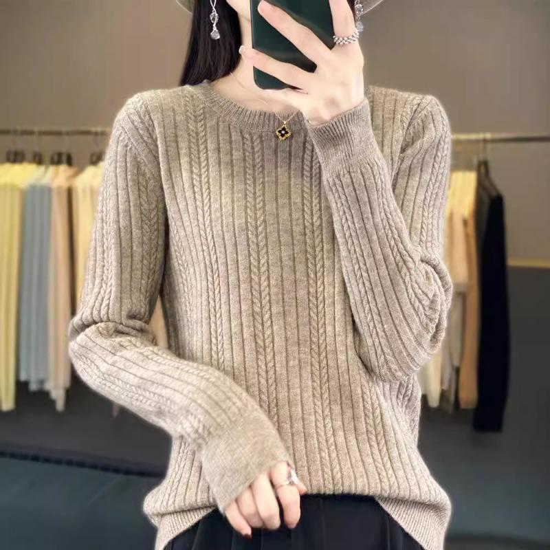 Mode vielseitiger Zopfpullover Damen Herbst und Winter neu Rundhals Strickpullover Mode Innenstrickpullover Unterhemd