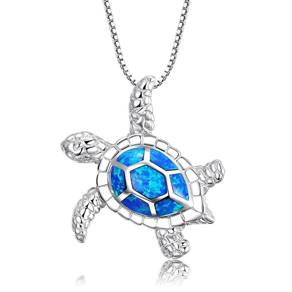 Aobao Fashion Jewelry New Style Blue Opal Turtle Necklace, Turtle Pendant Sweater Chain, Opal Necklace 20inches&Fashion синий