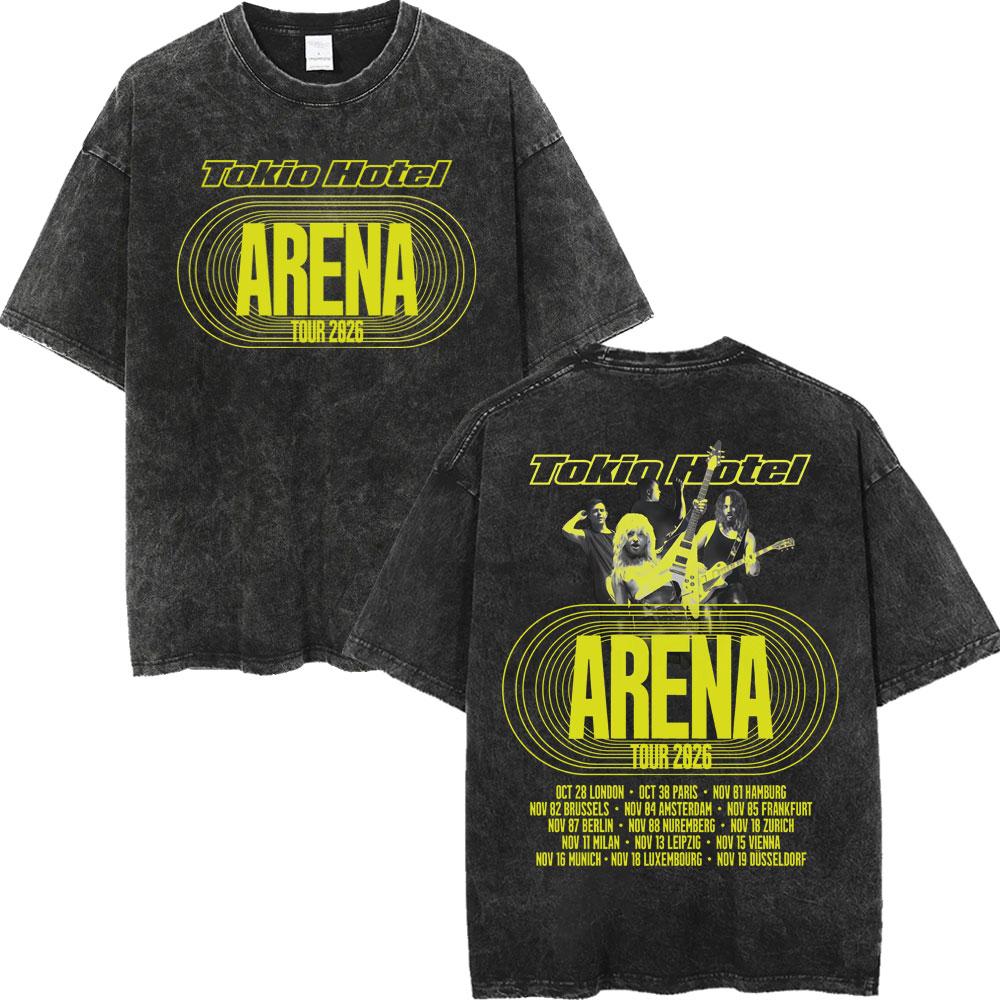 Vintage Washed Rock Band Tokio Hotel Arena Tour 2026 Graphic T Shirts Men Women Casual Fashion Short Sleeve T-shirts Streetwear