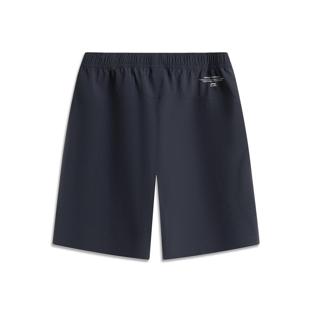Li Ning Sports Lifestyle Series Solid Color Mid Waist Breathable Versatile Straight Leg Sports Shorts Men shorts Deep-Blue AKSV421-4